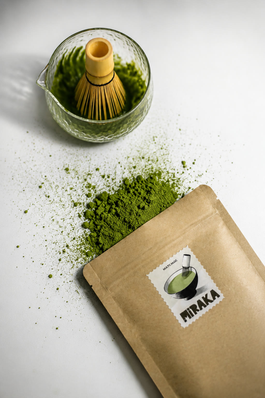 Uji Ceremonial Matcha — pouch, bowl and freshly sifted powder