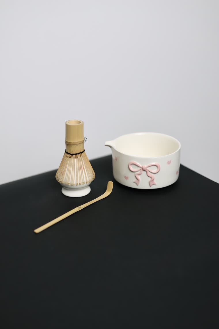 The Sakura Set — pink bowl with a bow and whisk