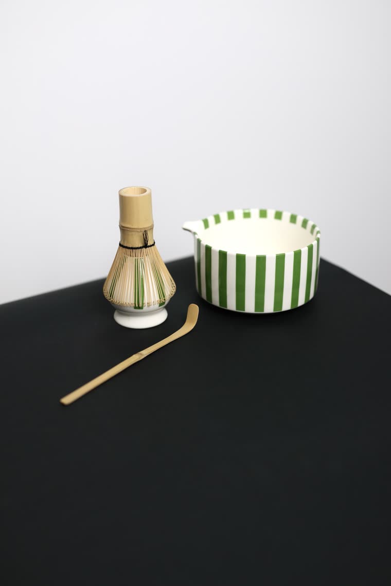 The Uji Stripe Set — striped green bowl and whisk