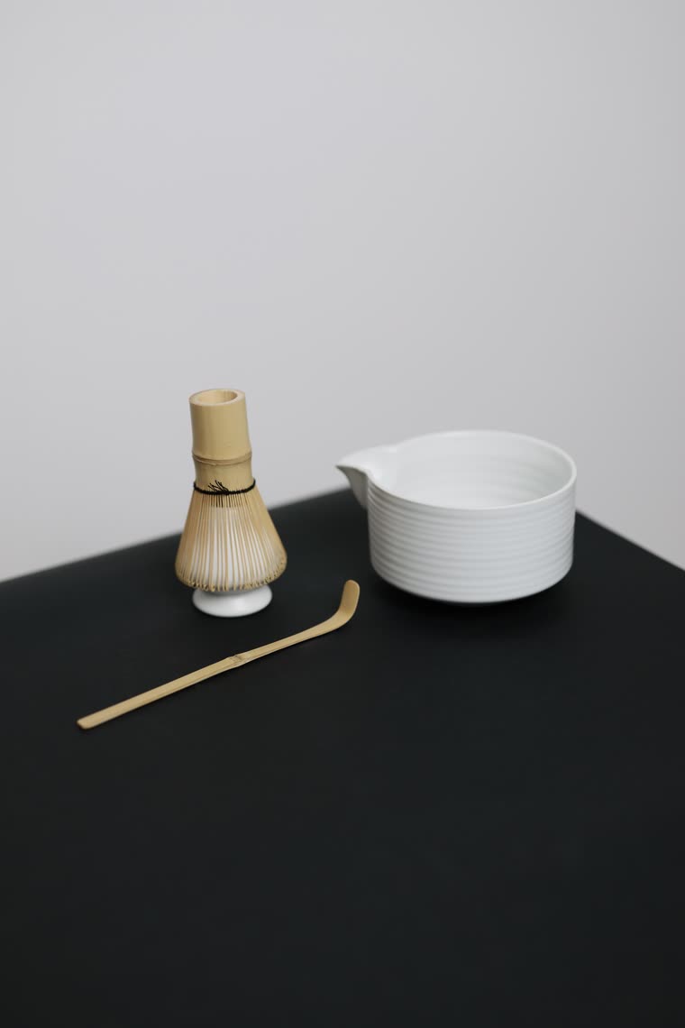 The Ribbed Ritual Set — ribbed white bowl, whisk and scoop
